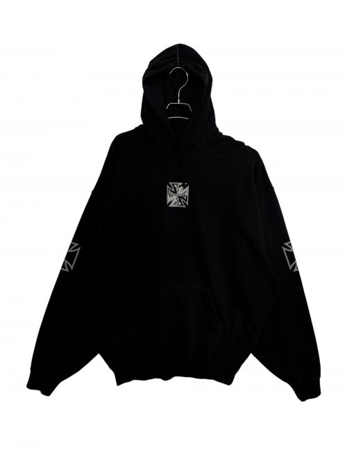 VETEMENTS（ヴェトモン）VETEMENTS (ヴェトモン) TRIPLE BIKER CROSS LOGO HOODIE ( トリプル バイカー クロス ロゴ フーディー ) ブラック サイズ:Sの古着・服飾アイテム