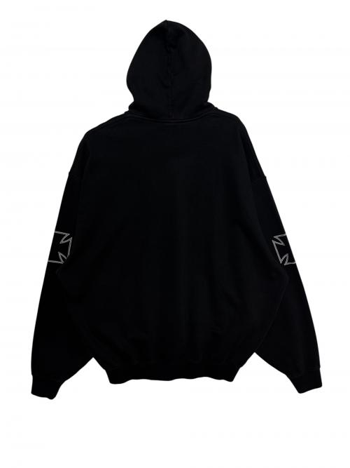 VETEMENTS（ヴェトモン）VETEMENTS (ヴェトモン) TRIPLE BIKER CROSS LOGO HOODIE ( トリプル バイカー クロス ロゴ フーディー ) ブラック サイズ:Sの古着・服飾アイテム