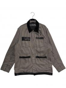 CHROME HEARTS（クロムハーツ）の古着「レザー切替 ヒッコリー カバーオール」｜ブラック×グレー