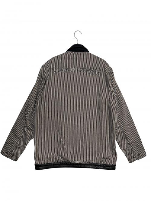 CHROME HEARTS（クロムハーツ）CHROME HEARTS (クロムハーツ) レザー切替 ヒッコリー カバーオール ブラック×グレー サイズ:JVP LARGEの古着・服飾アイテム