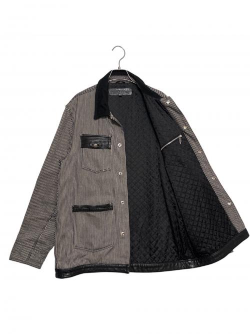 CHROME HEARTS（クロムハーツ）CHROME HEARTS (クロムハーツ) レザー切替 ヒッコリー カバーオール ブラック×グレー サイズ:JVP LARGEの古着・服飾アイテム
