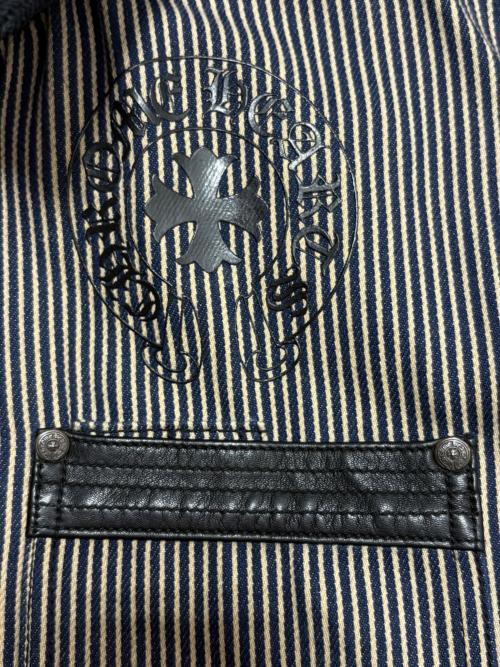 CHROME HEARTS（クロムハーツ）CHROME HEARTS (クロムハーツ) レザー切替 ヒッコリー カバーオール ブラック×グレー サイズ:JVP LARGEの古着・服飾アイテム