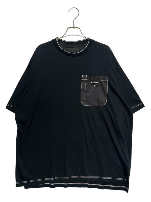 PRADA（プラダ）PRADA (プラダ) 22SS トライアングルプレートナイロンポケットオーバーサイズ半袖Tシャツ ブラック サイズ:XSの古着・服飾アイテム