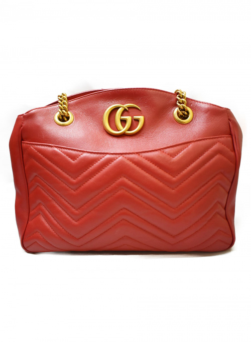GUCCI（グッチ）GUCCI (グッチ) GGマーモント/チェーンショルダーバッグ レッド 443501の古着・服飾アイテム