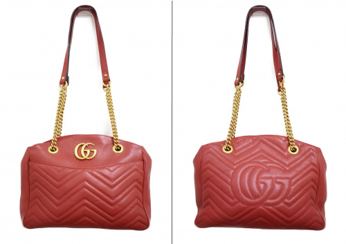 GUCCI（グッチ）GUCCI (グッチ) GGマーモント/チェーンショルダーバッグ レッド 443501の古着・服飾アイテム
