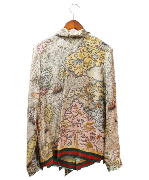 GUCCI（グッチ）GUCCI (グッチ) シルクボウタイシャツ/sea map ベージュ サイズ:44の古着・服飾アイテム