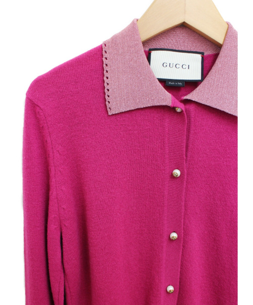 GUCCI（グッチ）GUCCI (グッチ) GGボタンカーディガン ショッキングピンク サイズ:Sの古着・服飾アイテム