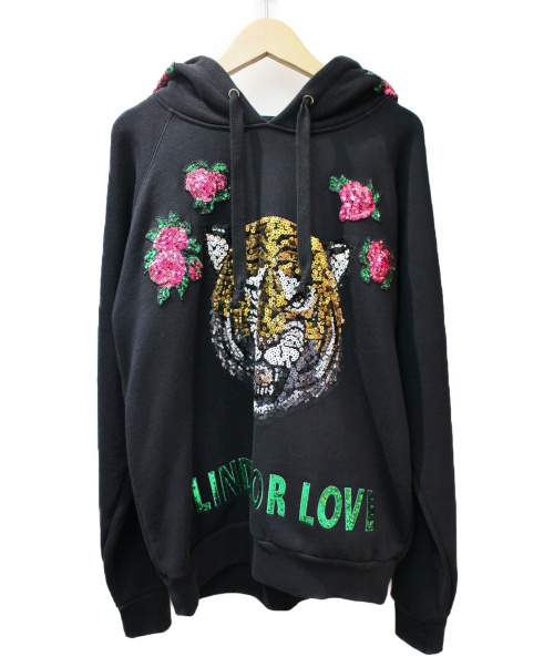 GUCCI（グッチ）GUCCI (グッチ) スパンコールタイガー装飾フーディー ブラック サイズ:XSの古着・服飾アイテム