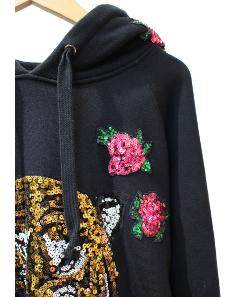 GUCCI（グッチ）GUCCI (グッチ) スパンコールタイガー装飾フーディー ブラック サイズ:XSの古着・服飾アイテム