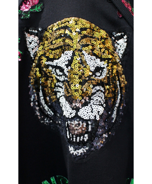 GUCCI（グッチ）GUCCI (グッチ) スパンコールタイガー装飾フーディー ブラック サイズ:XSの古着・服飾アイテム