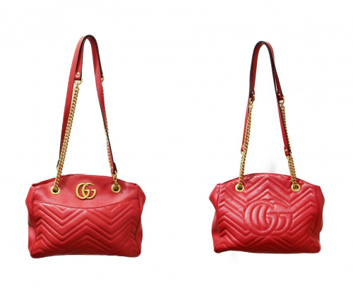 GUCCI（グッチ）GUCCI (グッチ) GGマーモント/ショルダーバッグ レッド サイズ:- G020373030の古着・服飾アイテム
