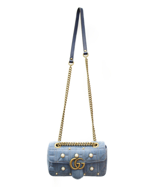GUCCI（グッチ）GUCCI (グッチ) GGマーモント チェーンショルダーバッグ スカイブルー サイズ:- GGマーモント 446744 520981 デニム ■の古着・服飾アイテム