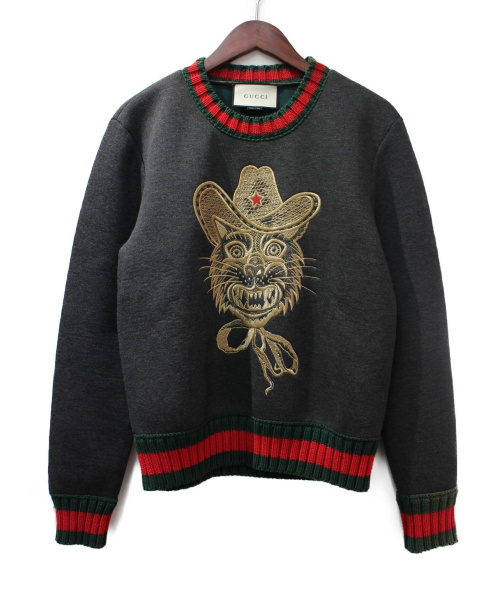 GUCCI（グッチ）GUCCI (グッチ) 刺繍ボンディングスウェット チャコールグレー サイズ:XSの古着・服飾アイテム