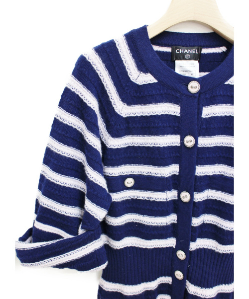 CHANEL（シャネル）CHANEL (シャネル) ボーダーニットワンピース ネイビー サイズ:42の古着・服飾アイテム