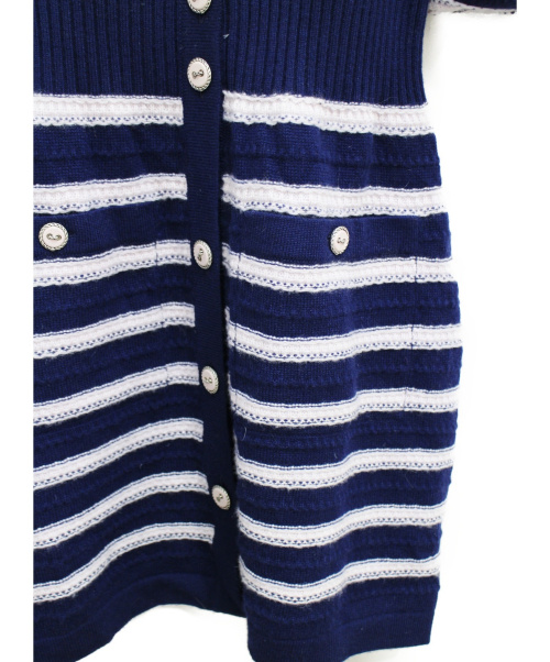 CHANEL（シャネル）CHANEL (シャネル) ボーダーニットワンピース ネイビー サイズ:42の古着・服飾アイテム