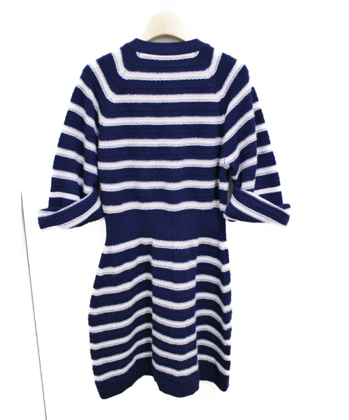 CHANEL（シャネル）CHANEL (シャネル) ボーダーニットワンピース ネイビー サイズ:42の古着・服飾アイテム