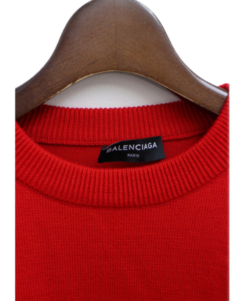BALENCIAGA（バレンシアガ）BALENCIAGA (バレンシアガ) PARIS刺繡ニット レッド サイズ:Mの古着・服飾アイテム