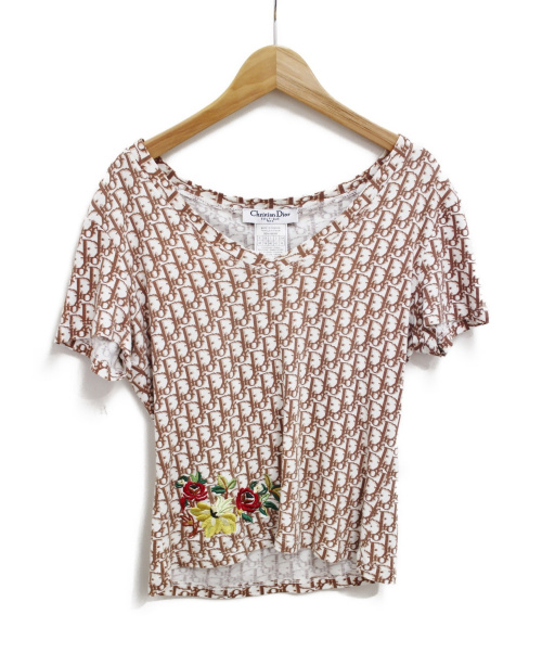 Christian Dior（クリスチャン ディオール）Christian Dior (クリスチャンディオール) トロッター柄VネックTシャツ ブラウン サイズ:46の古着・服飾アイテム