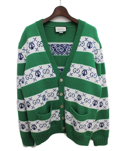 GUCCI（グッチ）GUCCI (グッチ) GGリラストライプ ジャガードカーディガン グリーン サイズ:XLの古着・服飾アイテム