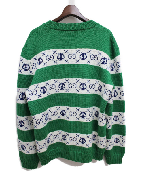 GUCCI（グッチ）GUCCI (グッチ) GGリラストライプ ジャガードカーディガン グリーン サイズ:XLの古着・服飾アイテム