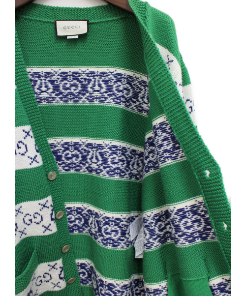 GUCCI（グッチ）GUCCI (グッチ) GGリラストライプ ジャガードカーディガン グリーン サイズ:XLの古着・服飾アイテム