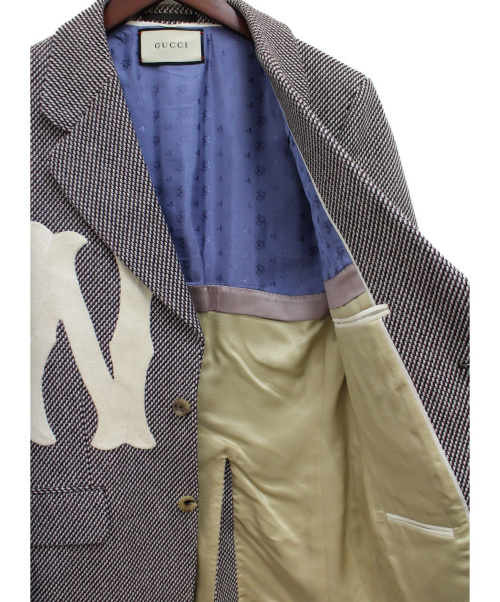 GUCCI（グッチ）GUCCI (グッチ) エンブロイダリーツイードジャケット グレー サイズ:44の古着・服飾アイテム