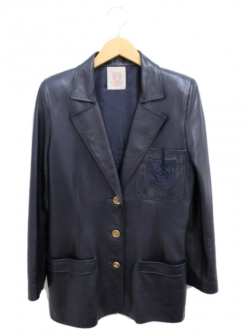 LOEWE（ロエベ）LOEWE (ロエベ) レザーテーラードジャケット ネイビー サイズ:-の古着・服飾アイテム