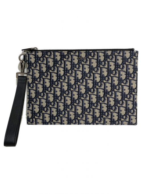 Dior（ディオール）Dior (ディオール) ディオールオブリークジャガードA5ポーチ ネイビー×ベージュ サイズ:A5の古着・服飾アイテム