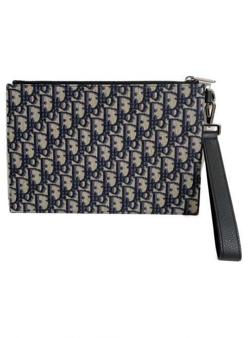 Dior（ディオール）Dior (ディオール) ディオールオブリークジャガードA5ポーチ ネイビー×ベージュ サイズ:A5の古着・服飾アイテム