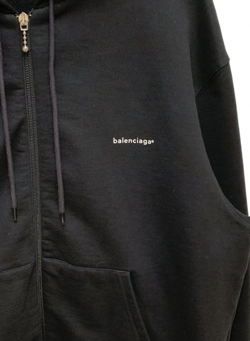 BALENCIAGA（バレンシアガ）BALENCIAGA (バレンシアガ) ロゴプリント ジップパーカー ブラック サイズ:Lの古着・服飾アイテム