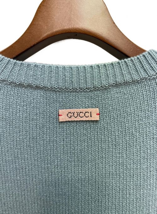 GUCCI（グッチ）GUCCI (グッチ) タイガーインターシャウールニット ライトブルー サイズ:Lの古着・服飾アイテム