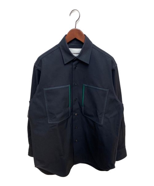 JIL SANDER（ジルサンダー）JIL SANDER (ジルサンダー) フロント刺繍シャツ ブラック サイズ:15/38の古着・服飾アイテム