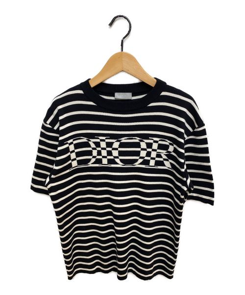 Dior（ディオール）Dior (ディオール) 21SS ロゴボーダー半袖ニット ホワイト×ブラック サイズ:XXSの古着・服飾アイテム