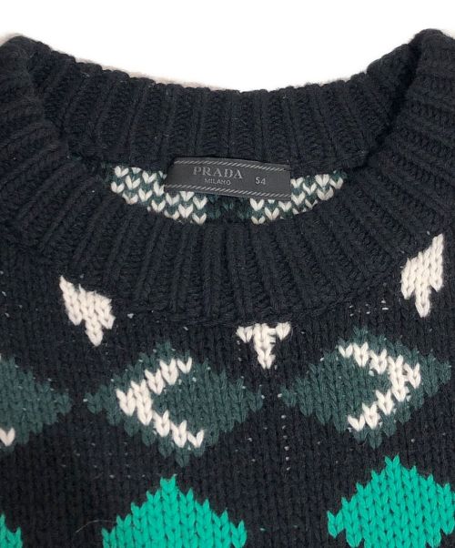 PRADA（プラダ）PRADA (プラダ) 20AW ジャガードニット グリーン×ブラック サイズ:54の古着・服飾アイテム