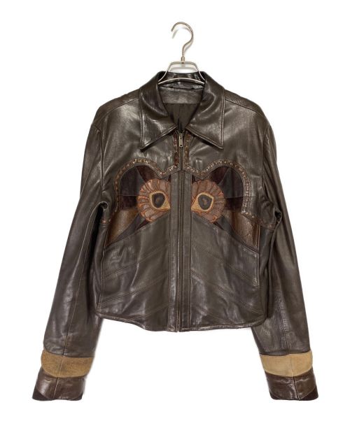 GUCCI（グッチ）GUCCI (グッチ) パッチワークレザージャケット ブラウン サイズ:50の古着・服飾アイテム