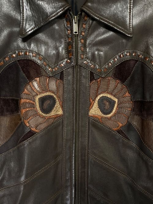 GUCCI（グッチ）GUCCI (グッチ) パッチワークレザージャケット ブラウン サイズ:50の古着・服飾アイテム