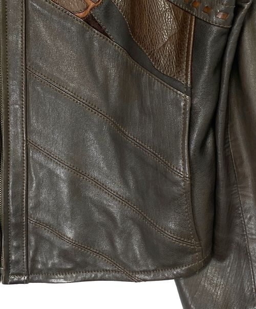 GUCCI（グッチ）GUCCI (グッチ) パッチワークレザージャケット ブラウン サイズ:50の古着・服飾アイテム
