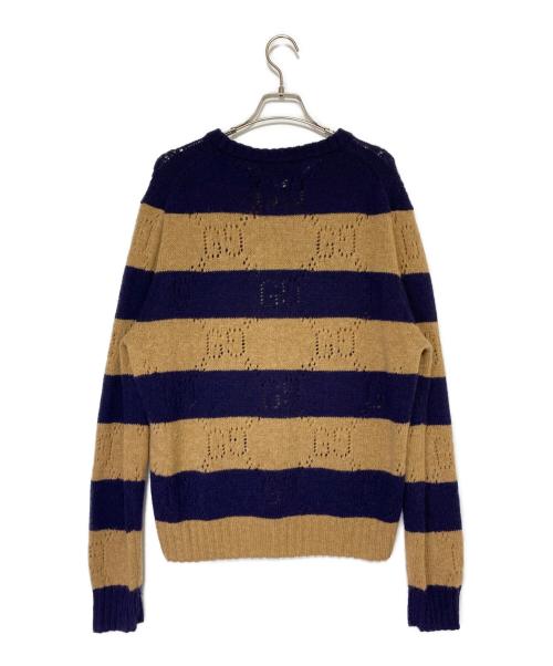 GUCCI（グッチ）GUCCI (グッチ) GG柄ボーダーウールニット ベージュ×パープル サイズ:Lの古着・服飾アイテム