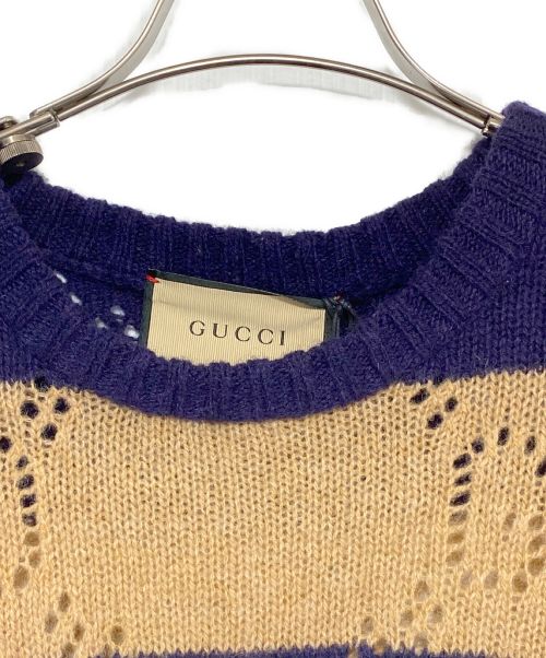 GUCCI（グッチ）GUCCI (グッチ) GG柄ボーダーウールニット ベージュ×パープル サイズ:Lの古着・服飾アイテム
