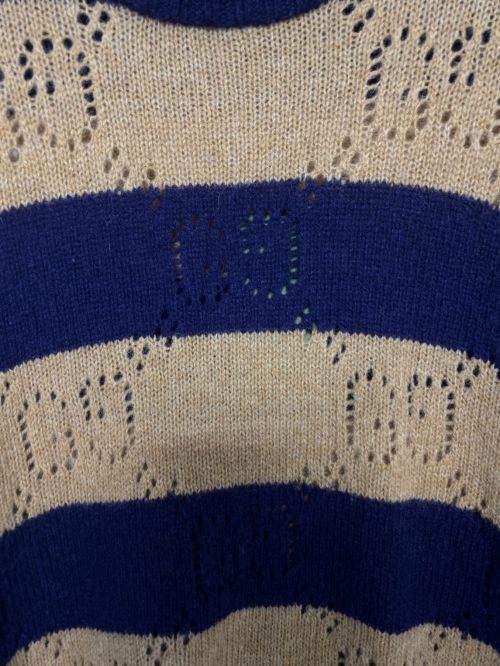 GUCCI（グッチ）GUCCI (グッチ) GG柄ボーダーウールニット ベージュ×パープル サイズ:Lの古着・服飾アイテム