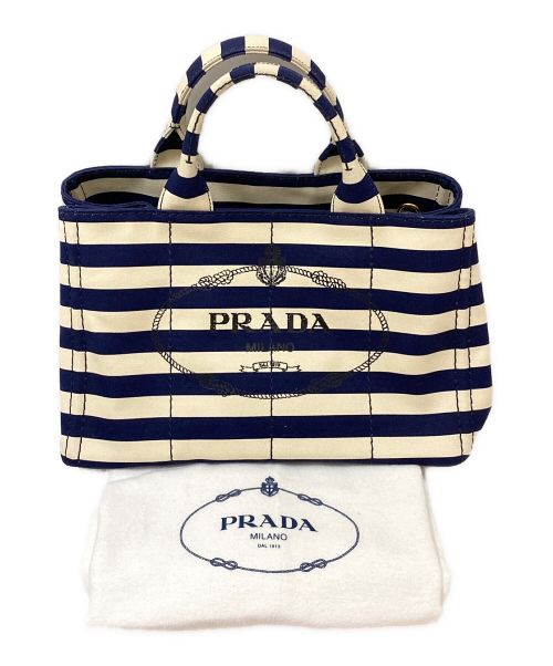 PRADA（プラダ）PRADA (プラダ) カナパ トートバッグ ブルー×ホワイトの古着・服飾アイテム