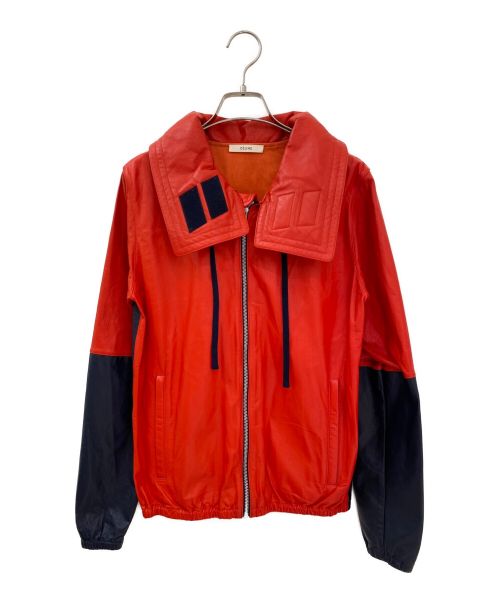 CELINE（セリーヌ）CELINE (セリーヌ) バイカラーラムレザージャケット オレンジ×ネイビー サイズ:34の古着・服飾アイテム
