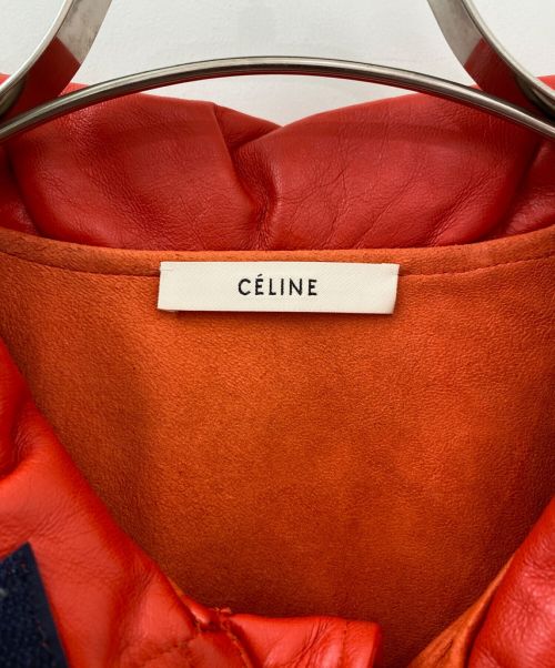 CELINE（セリーヌ）CELINE (セリーヌ) バイカラーラムレザージャケット オレンジ×ネイビー サイズ:34の古着・服飾アイテム