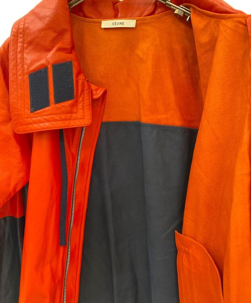 CELINE（セリーヌ）CELINE (セリーヌ) バイカラーラムレザージャケット オレンジ×ネイビー サイズ:34の古着・服飾アイテム