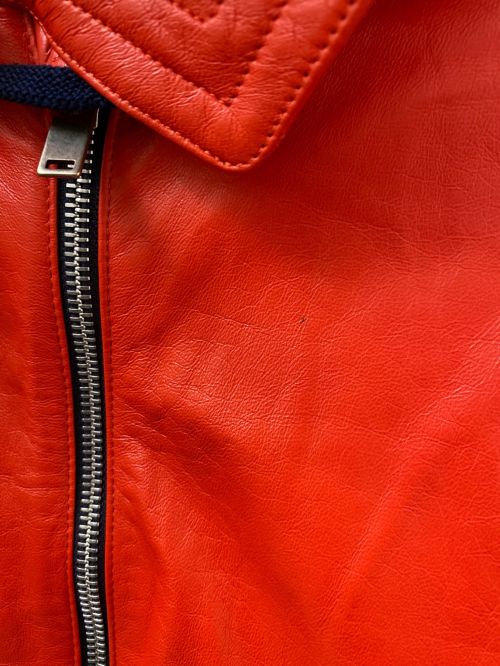 CELINE（セリーヌ）CELINE (セリーヌ) バイカラーラムレザージャケット オレンジ×ネイビー サイズ:34の古着・服飾アイテム