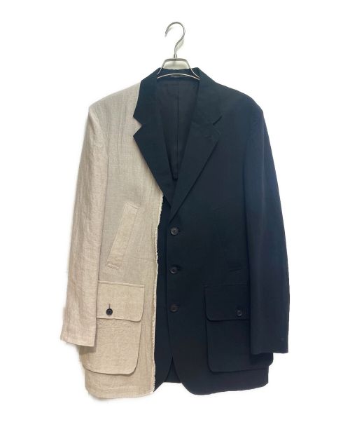 Yohji Yamamoto pour homme（ヨウジヤマモト プールオム）Yohji Yamamoto pour homme (ヨウジヤマモト プールオム) 22SS 右前耳使い箱ポケジャケット ブラック×アイボリー サイズ:3の古着・服飾アイテム