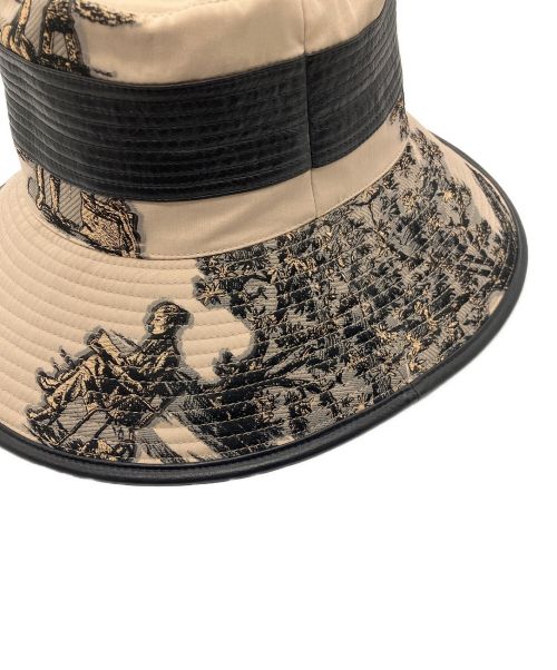 HERMES（エルメス）HERMES (エルメス) レザーパイピング広つばハット ベージュ×ブラック サイズ:58の古着・服飾アイテム