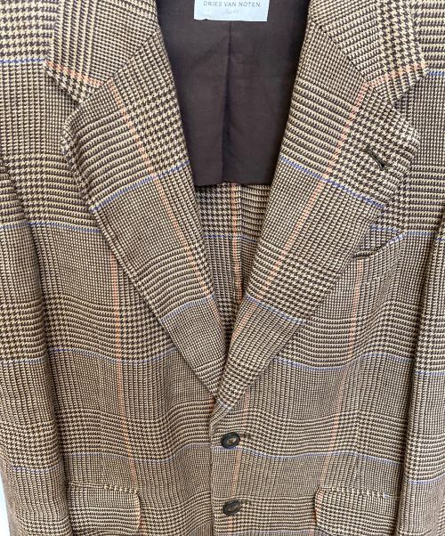 DRIES VAN NOTEN（ドリスヴァンノッテン）DRIES VAN NOTEN (ドリスヴァンノッテン) リネンチェックジャケット ブラウン サイズ:44の古着・服飾アイテム