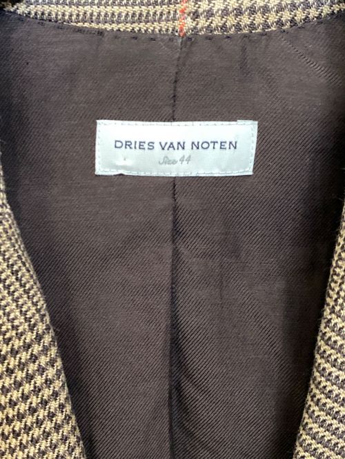 DRIES VAN NOTEN（ドリスヴァンノッテン）DRIES VAN NOTEN (ドリスヴァンノッテン) リネンチェックジャケット ブラウン サイズ:44の古着・服飾アイテム