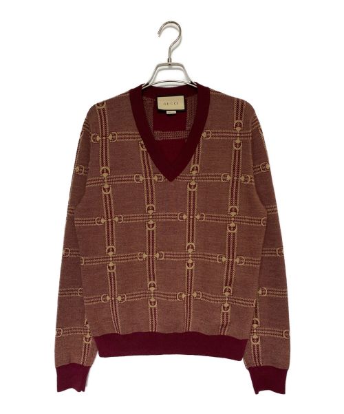 GUCCI（グッチ）GUCCI (グッチ) ホースビットジャカードニット レッド サイズ:Sの古着・服飾アイテム